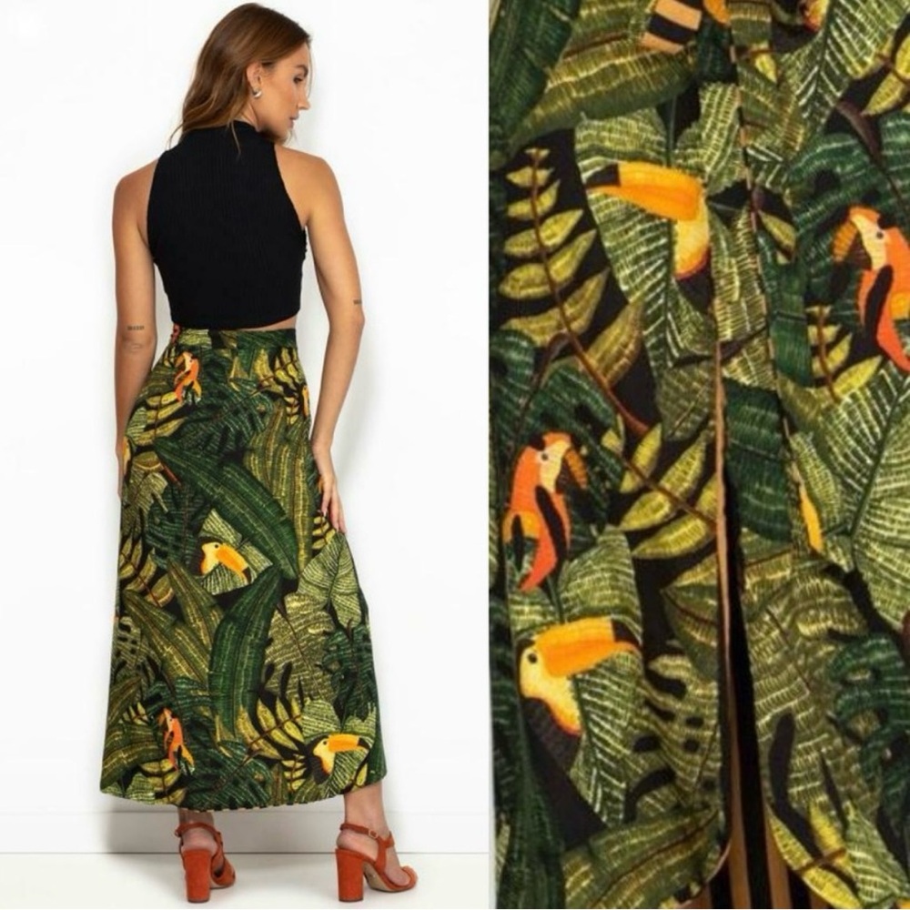FARM Rio Jungle Print Midi reversible stripe skirt!